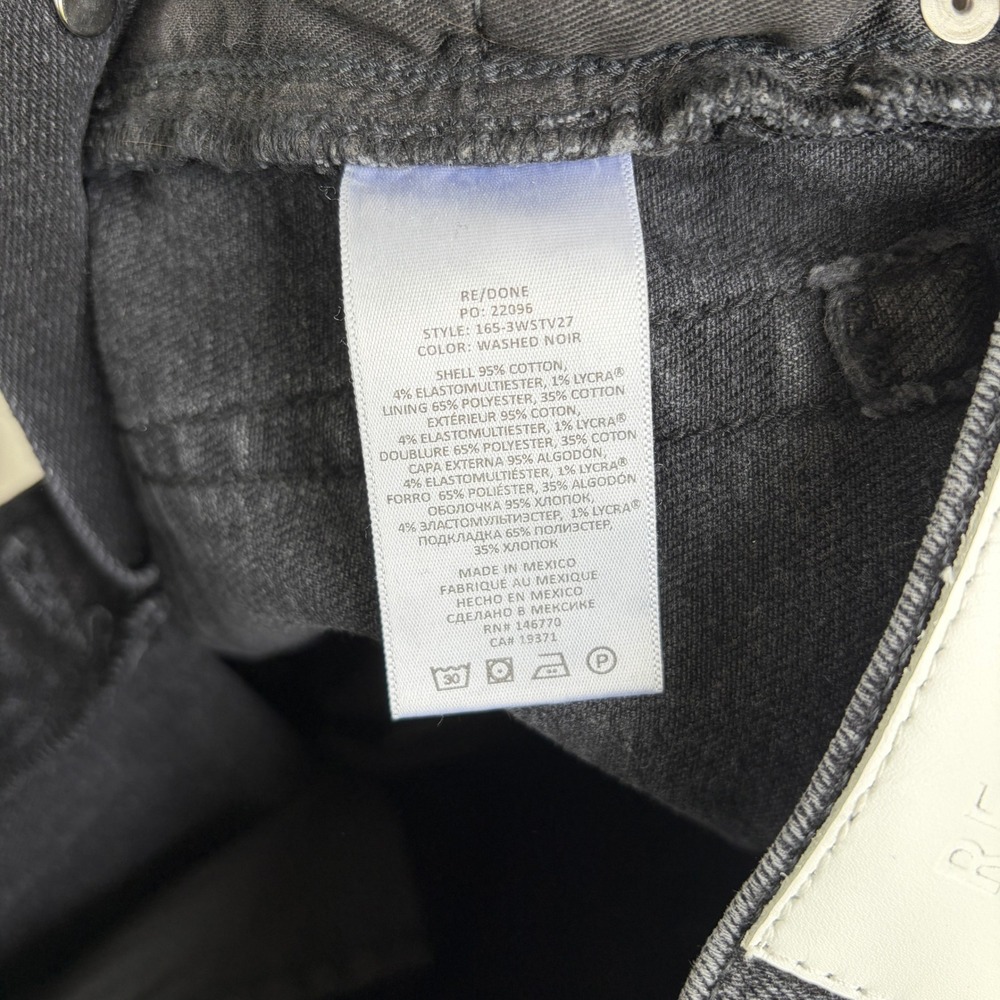 RE/DONE Comfort Stretch High Rise Stove Pipe Jeans Faded Black Raw Hem Size 27 - Picture 10 of 10